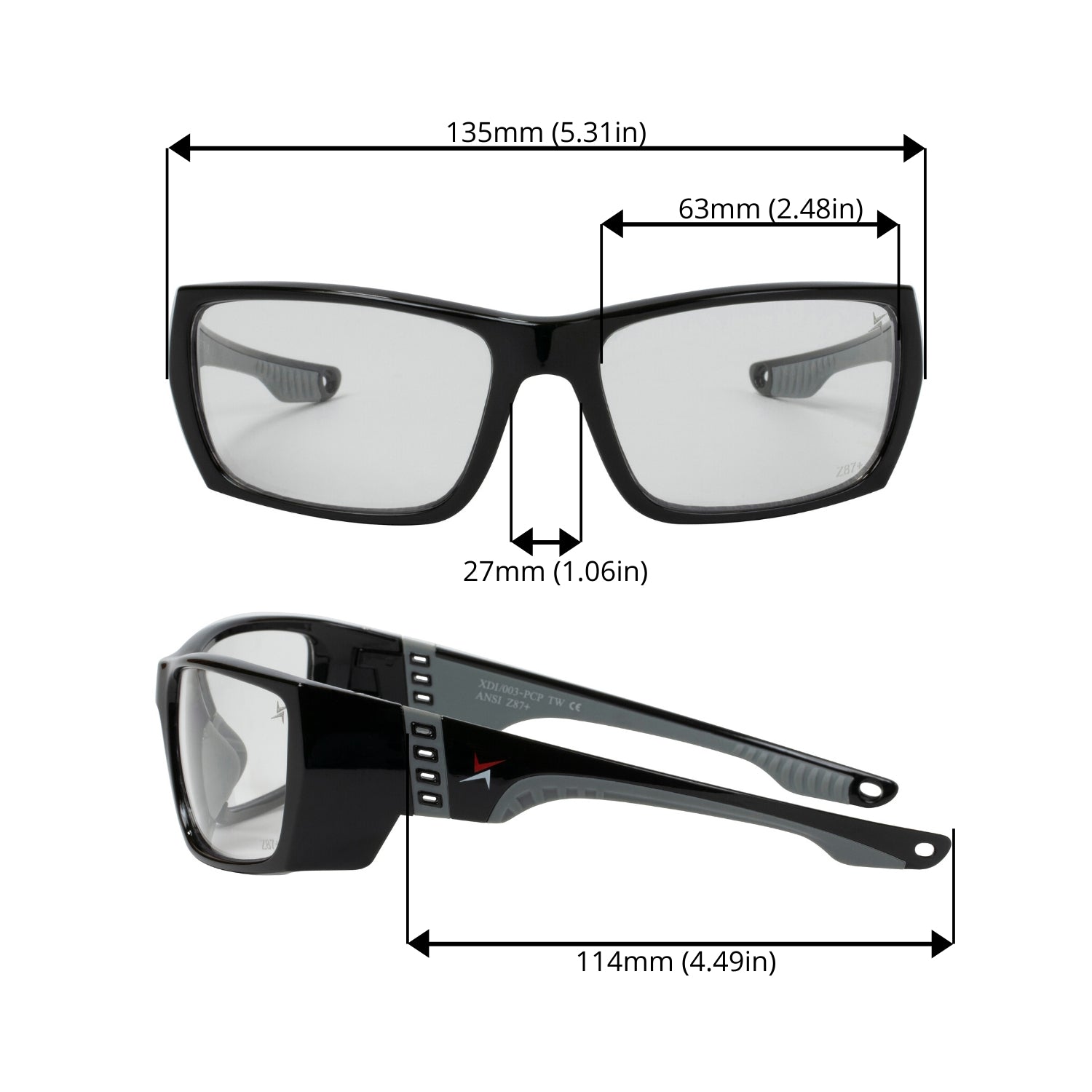 Clear Lens Sport Safety Sunglasses with Grey Rubber Accents.