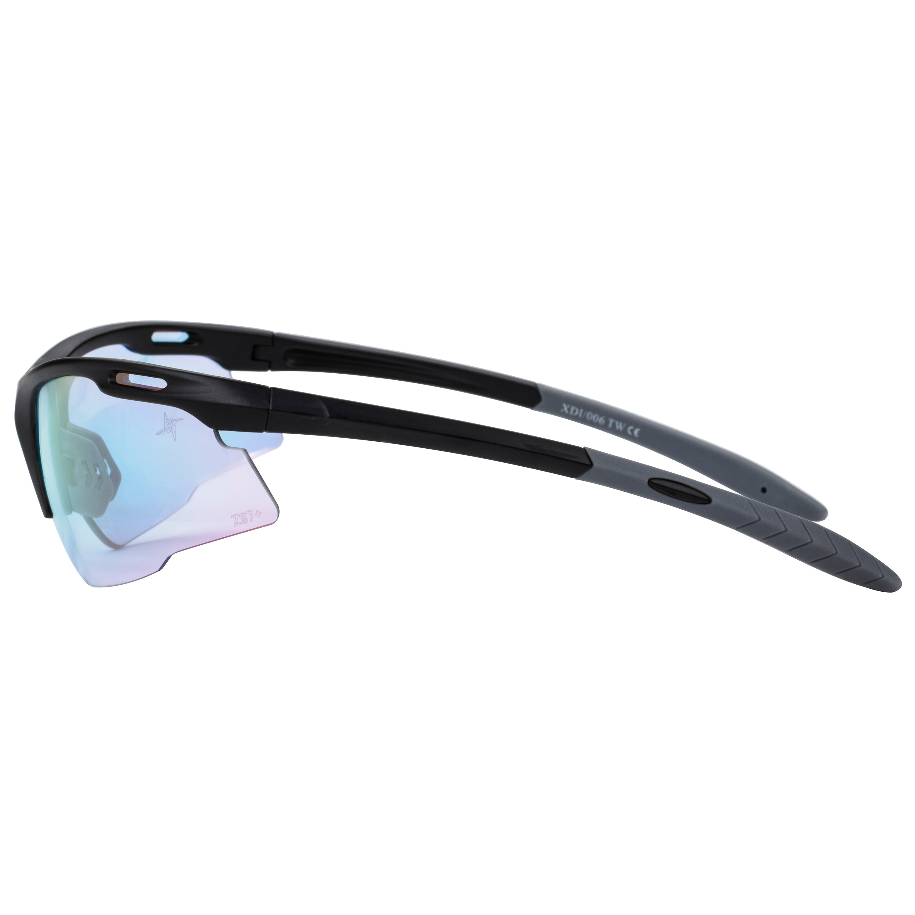 Clear to Grey Photochromic Lens with Blue Mirror Coating Half Frame Wrap Around Sport Safety Sunglasses.