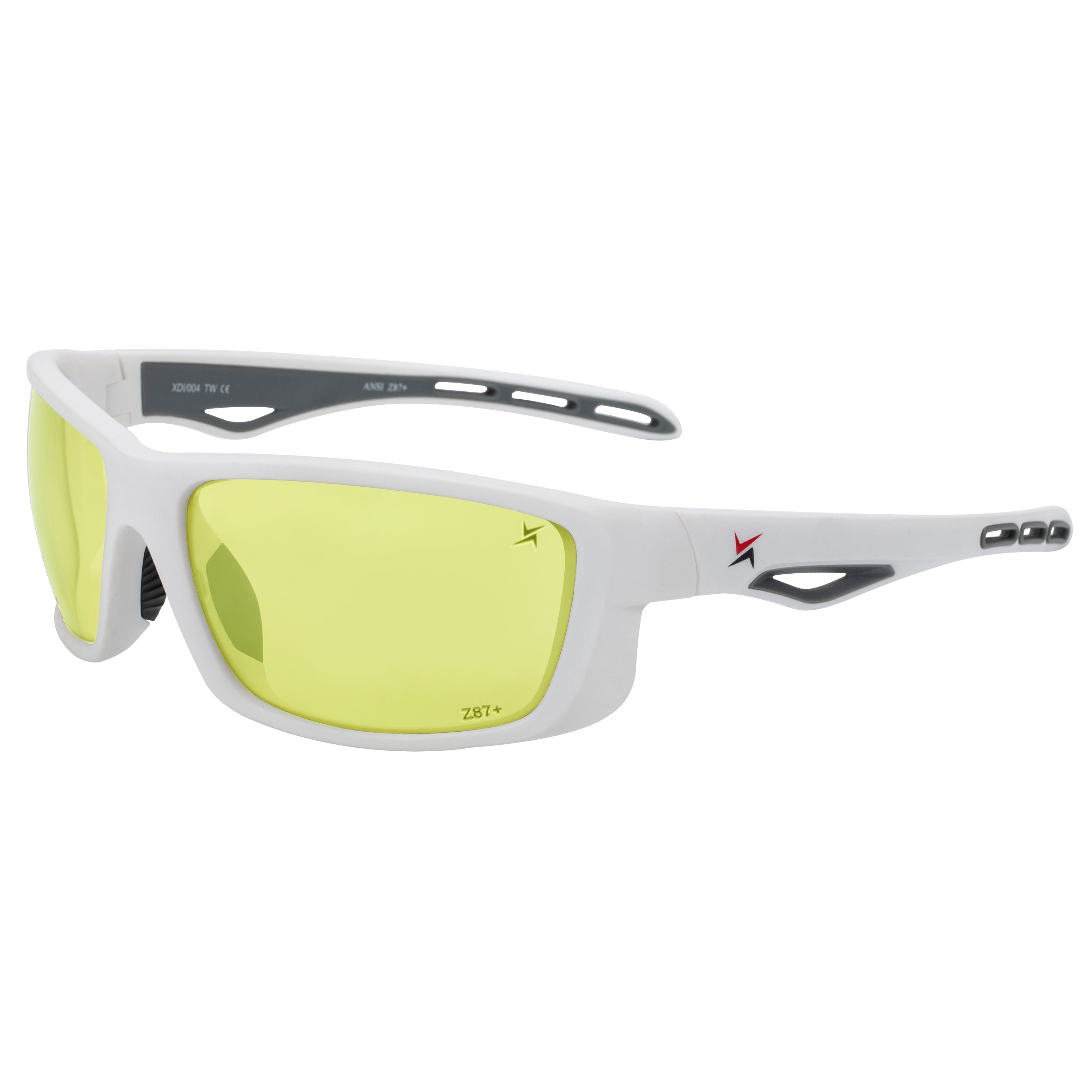 Yellow to Grey Photochromic Lens with Yellow Flash Mirror Coating White Full Frame Wrap Around Sport Safety Sunglasses.