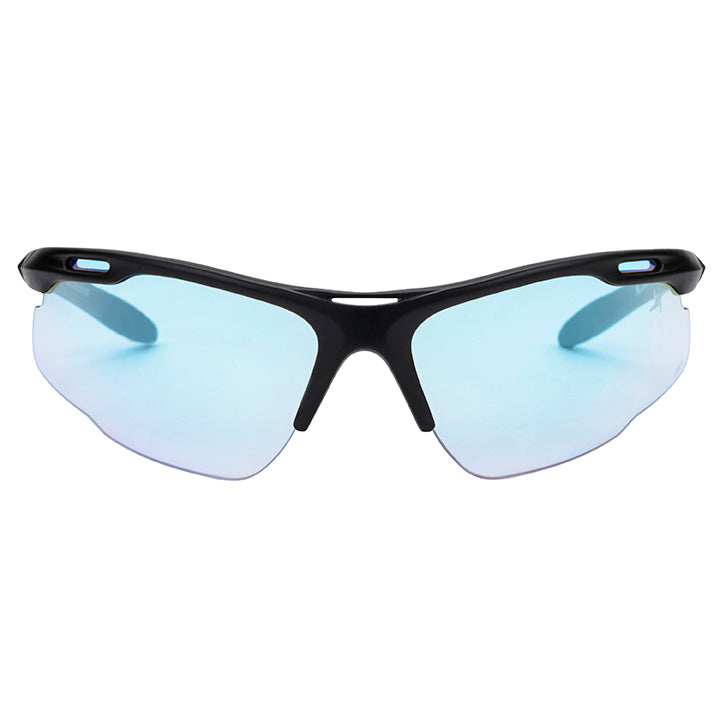 Clear to Grey Photochromic Lens with Blue Mirror Coating Half Frame Wrap Around Sport Safety Sunglasses.