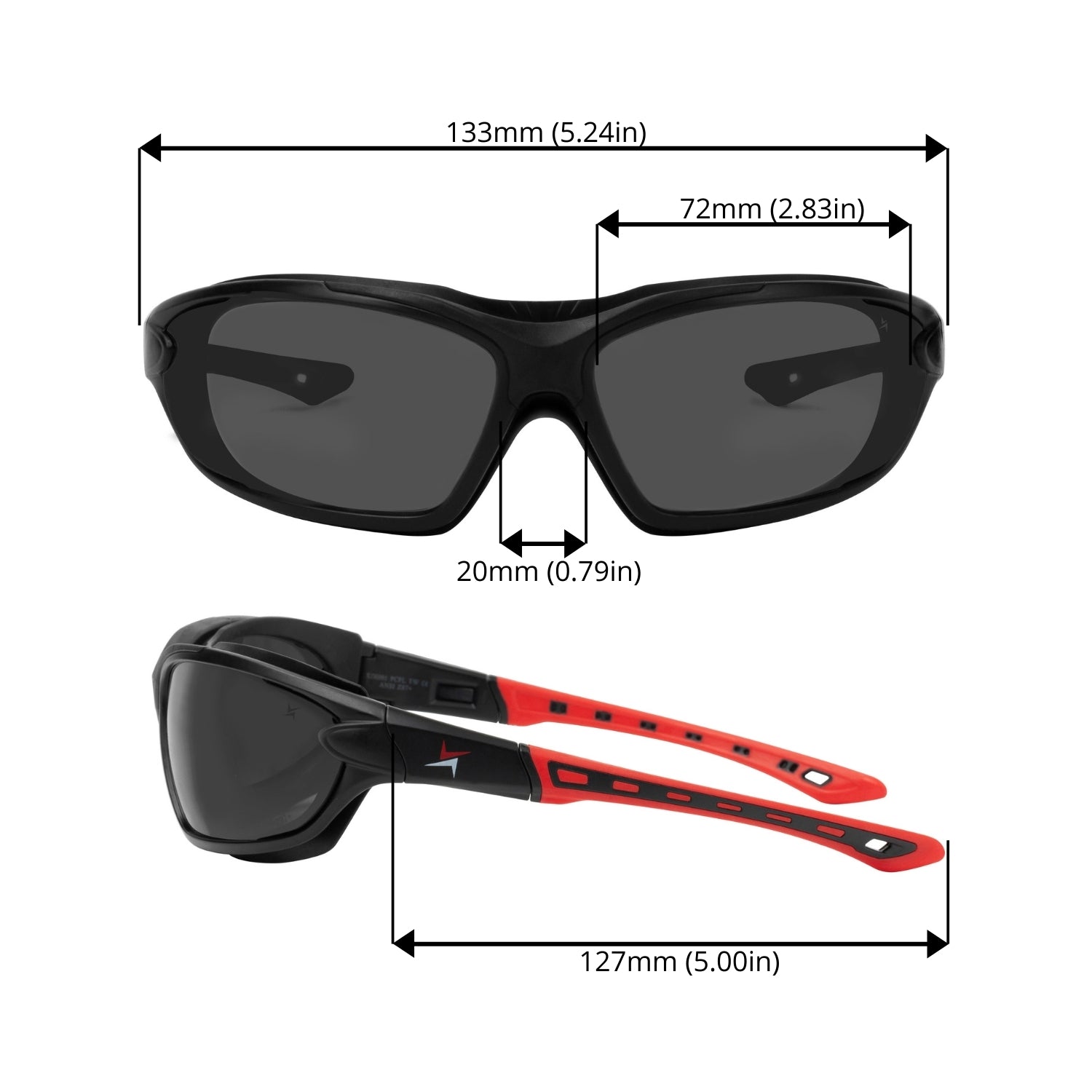 Dark Smoke Lens Sport Safety Sunglasses with Swappable Strap and Gasketed Goggle Padding.