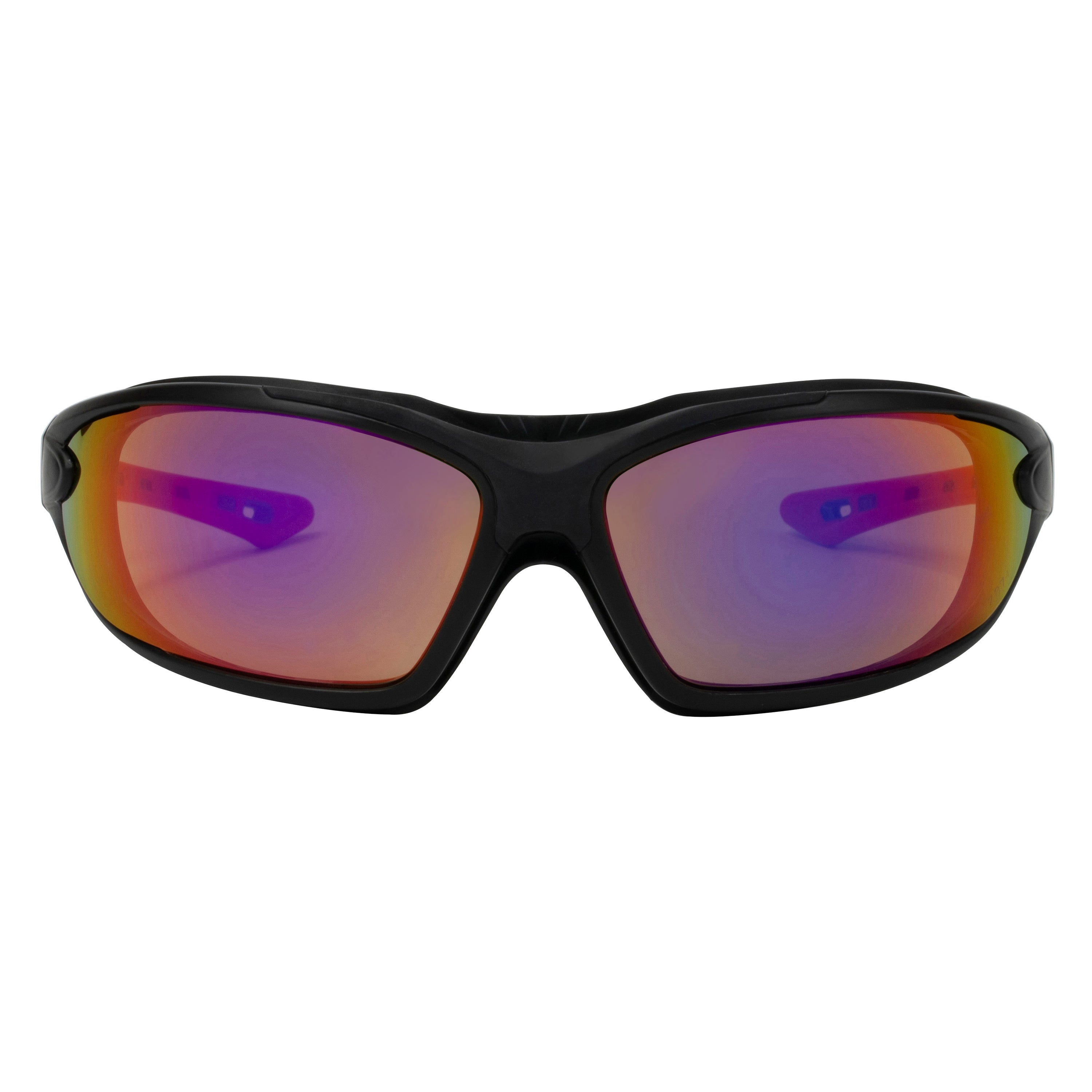 Red Mirror Lens Sport Safety Sunglasses with Swappable Strap and Gasketed Goggle Padding.