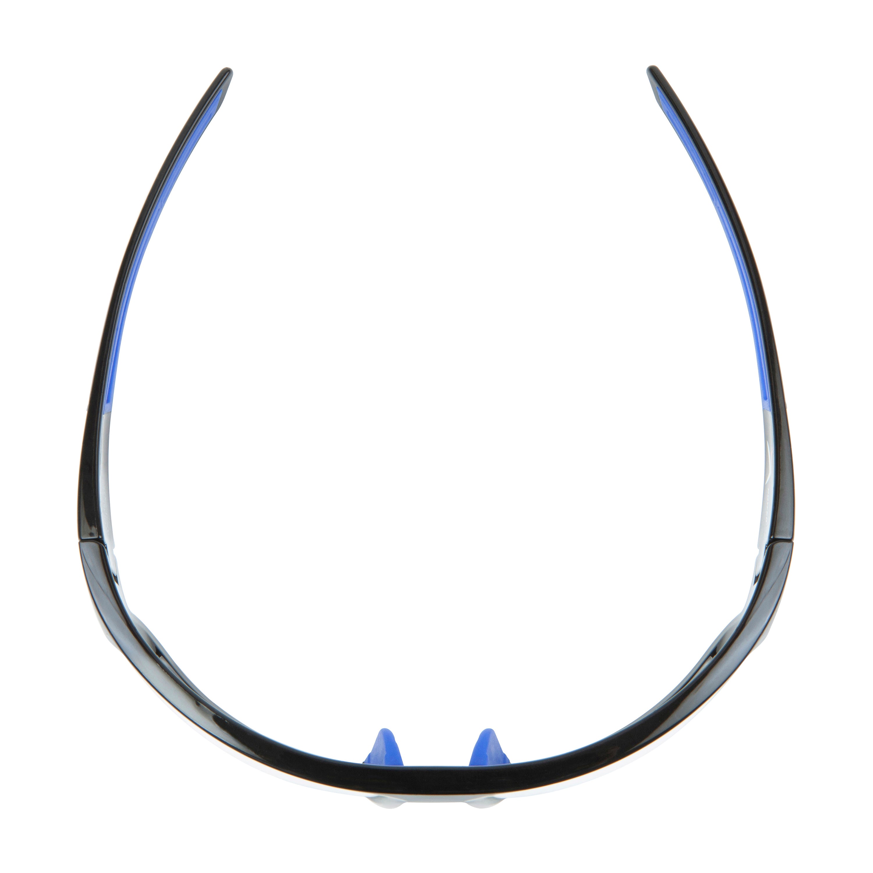 Blue Mirror Lens Sport Safety Sunglasses with Blue Rubber Accents.
