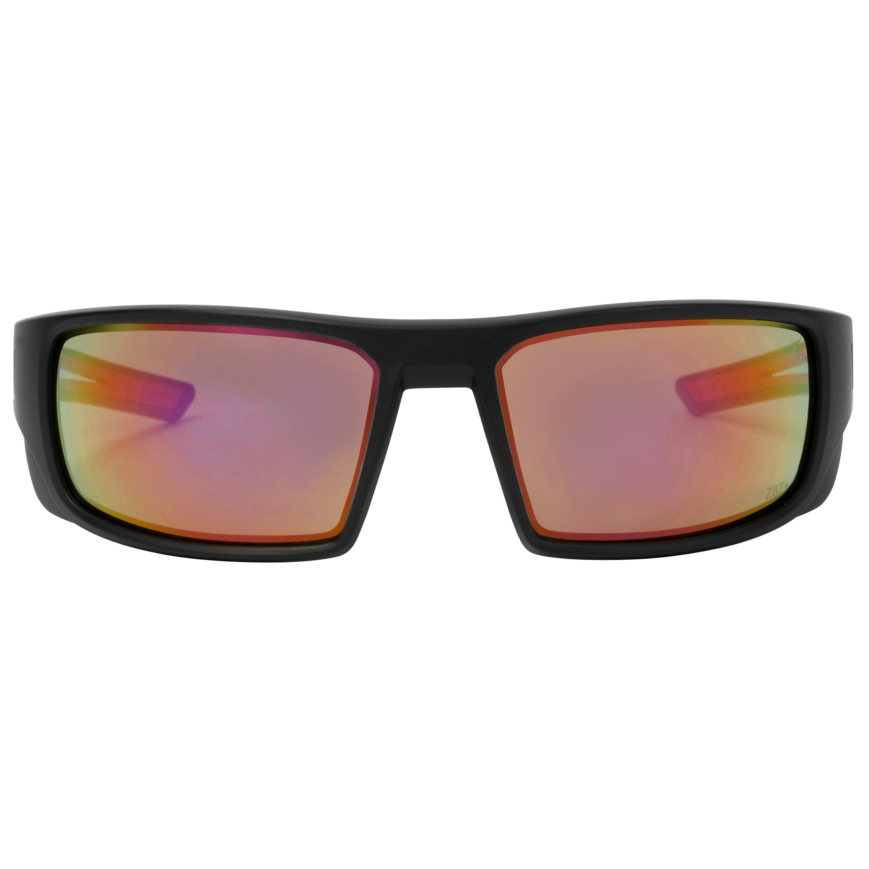 Red Mirror Lens Sport Safety Sunglasses with Red Rubber Accents.