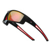 Red Mirror Lens Sport Safety Sunglasses with Red Rubber Accents.