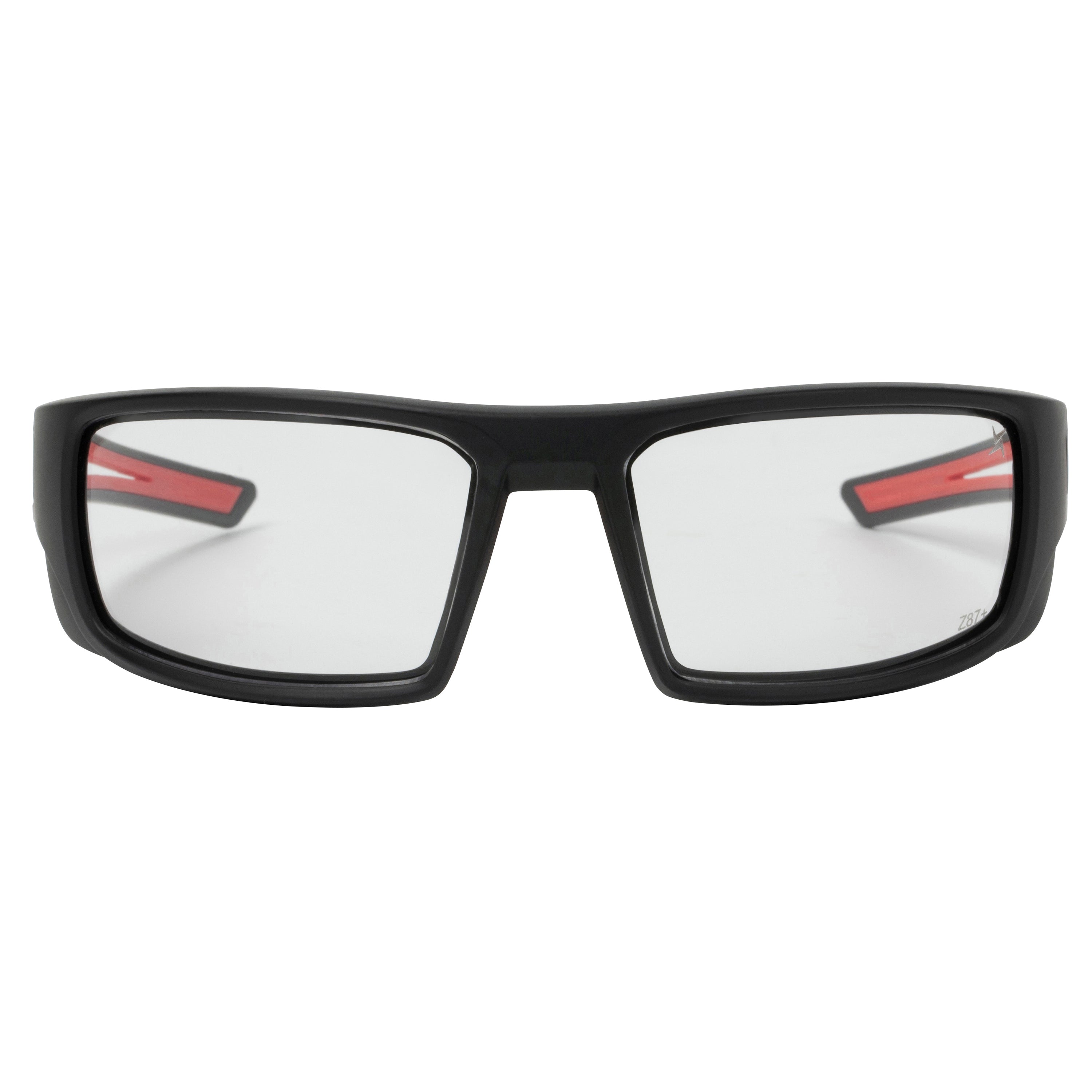 Clear Lens Sport Safety Sunglasses with Red Rubber Accents.