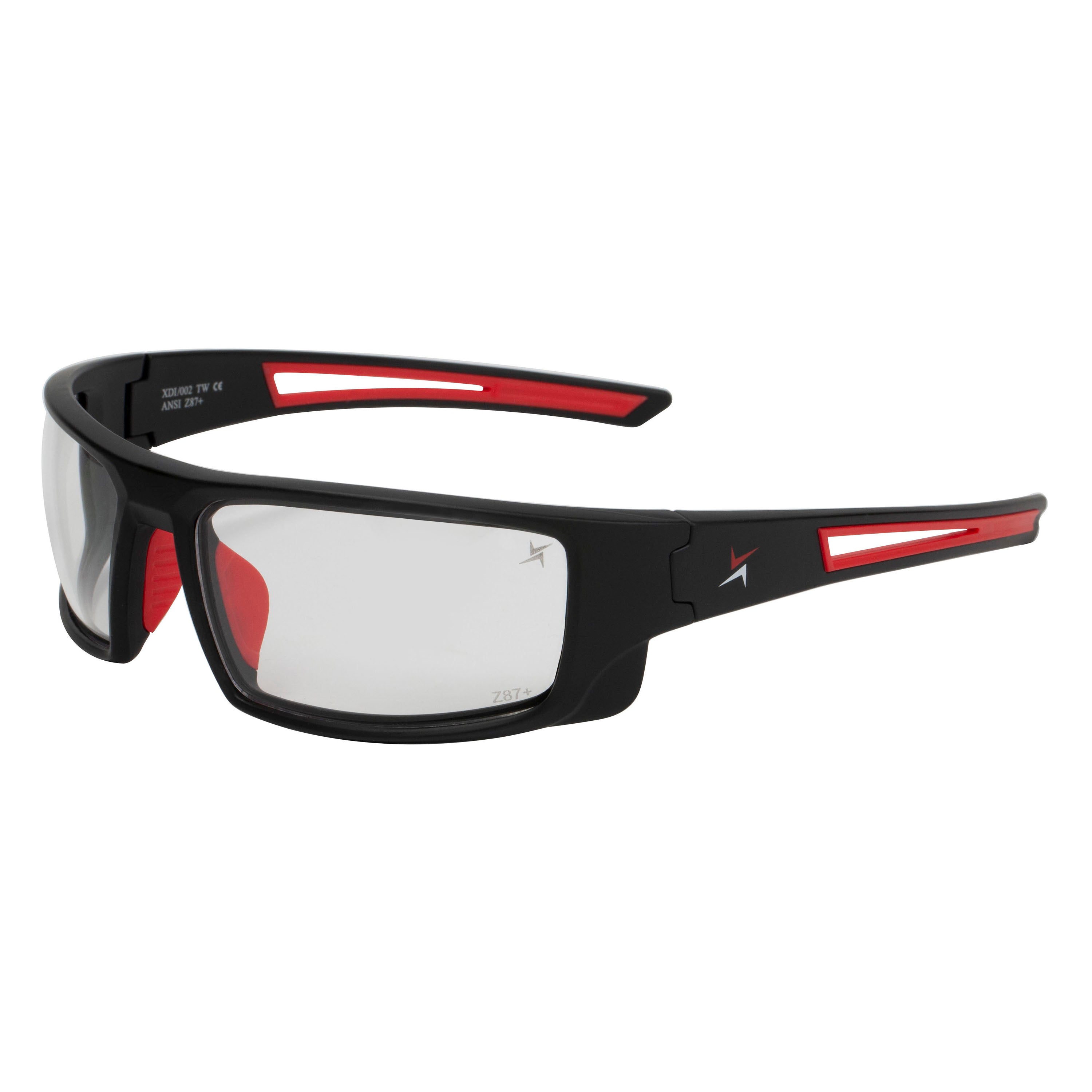 Clear Lens Sport Safety Sunglasses with Red Rubber Accents.