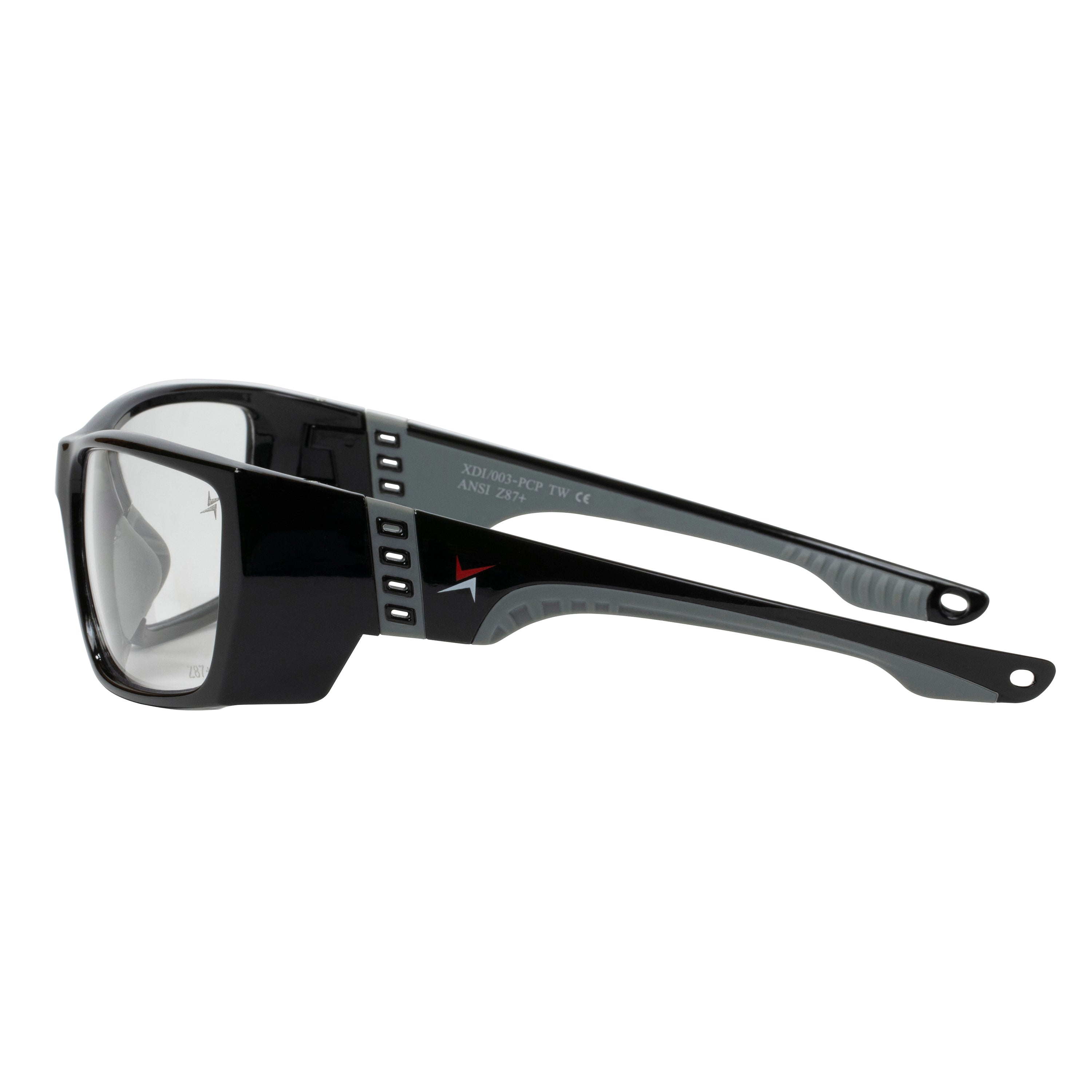 Clear Lens Sport Safety Sunglasses with Grey Rubber Accents.
