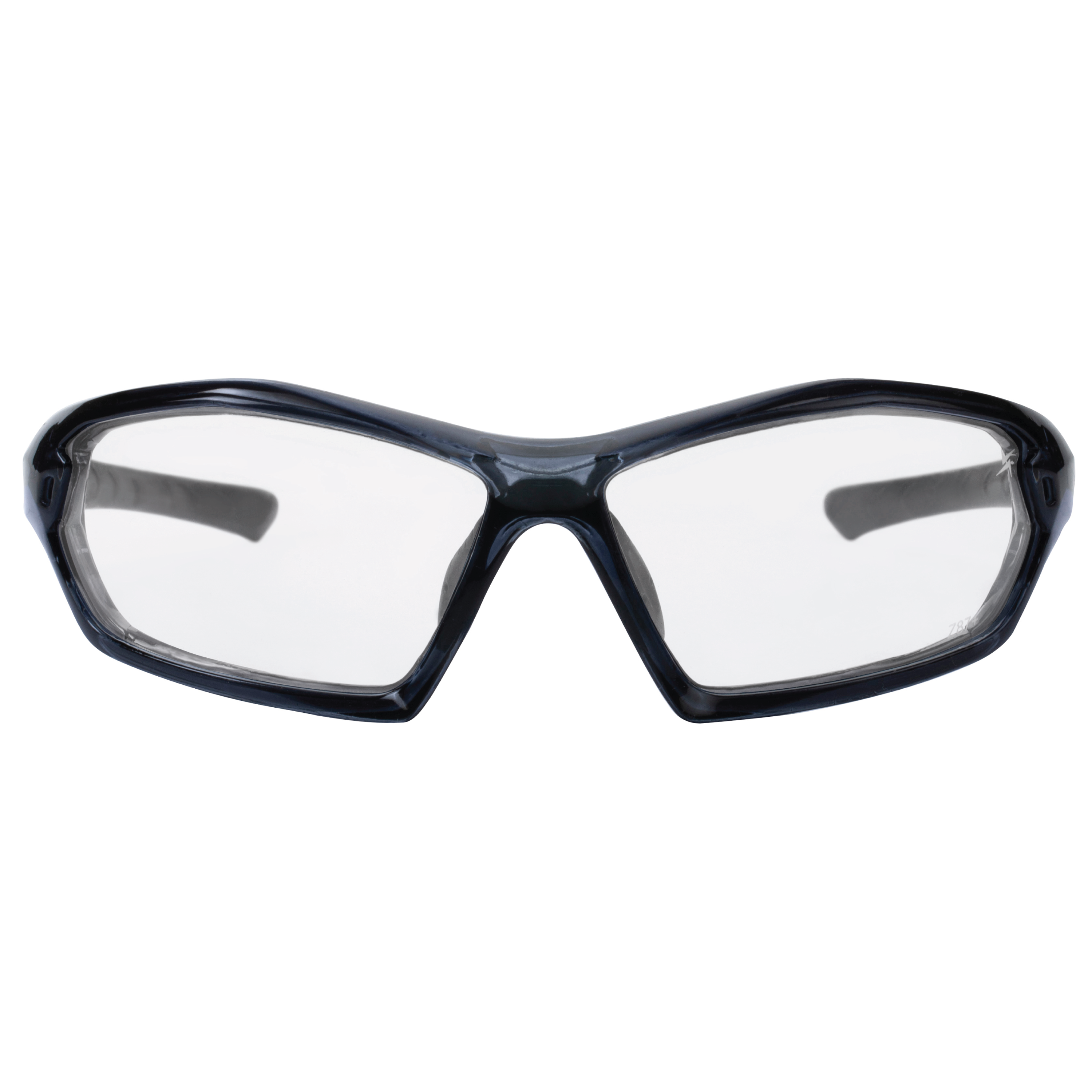 Clear Lens Translucent Black Frame Sport Safety Glasses with Adjustable Nose Pads.