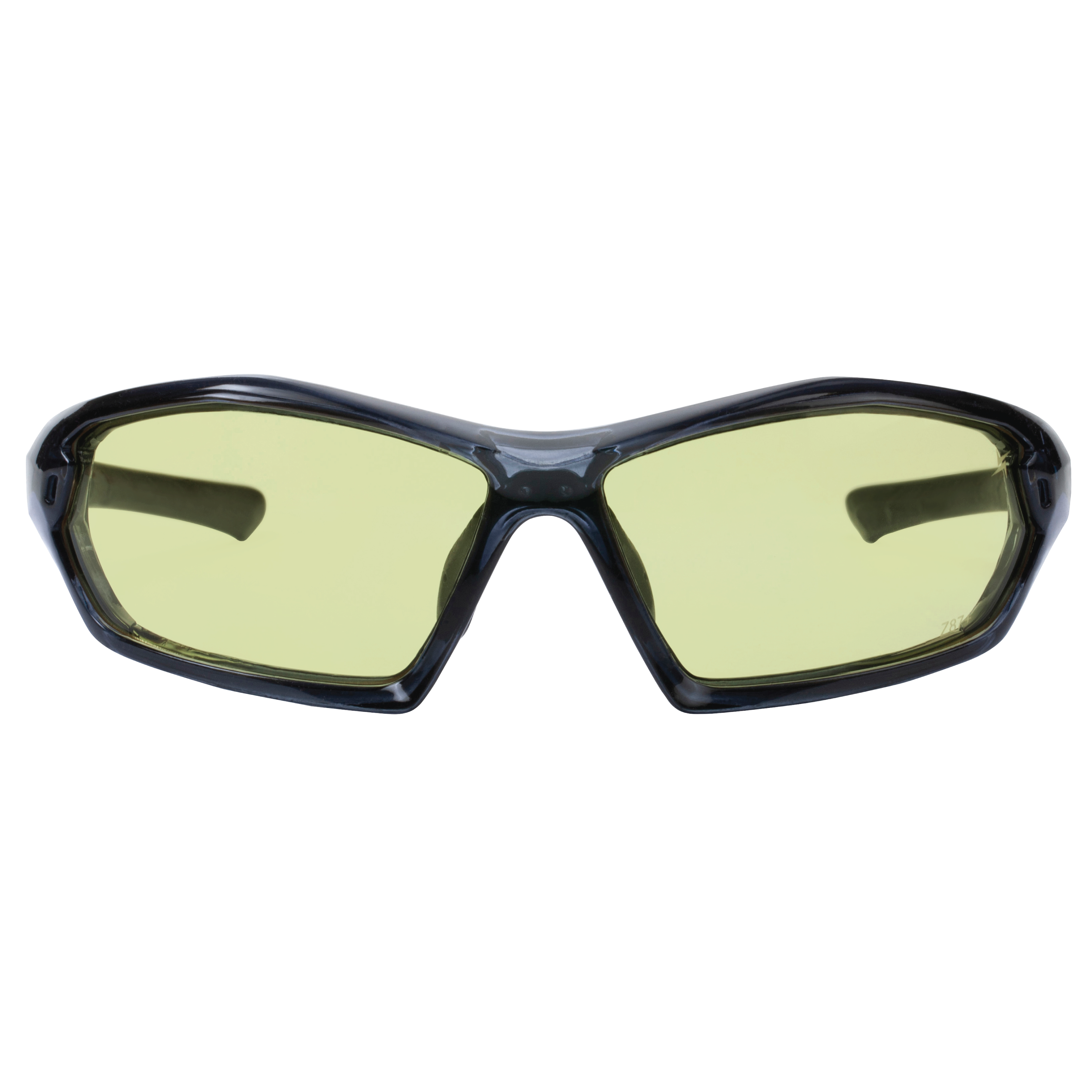 Yellow tinted Lens Translucent Frame Sport Safety Sunglasses with Adjustable Nose Pads.