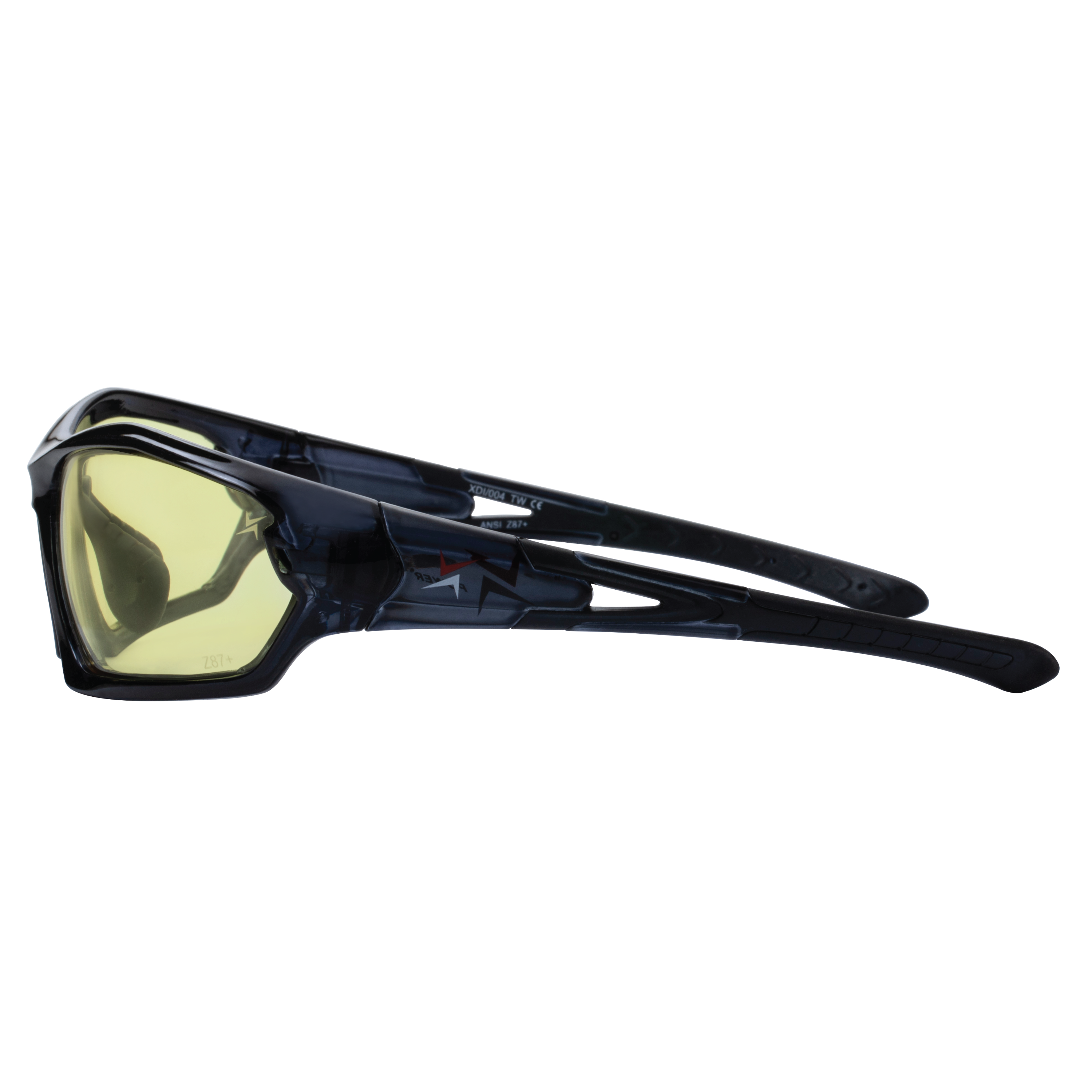 Yellow tinted Lens Translucent Frame Sport Safety Sunglasses with Adjustable Nose Pads.