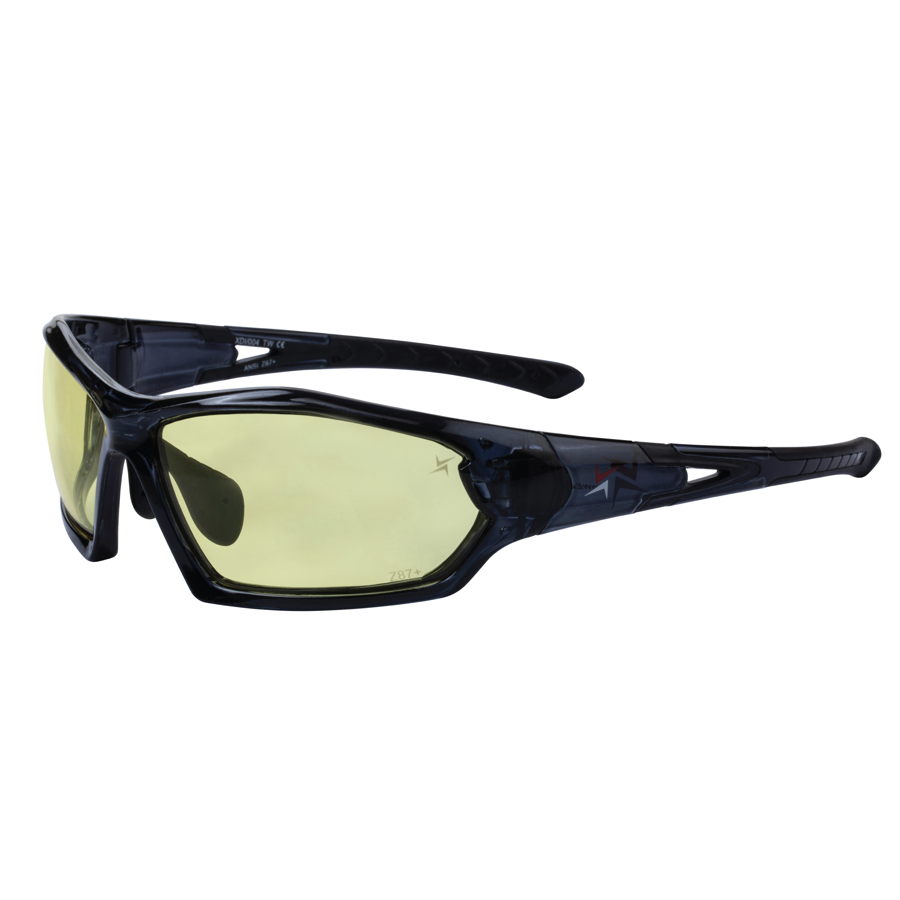 Yellow tinted Lens Translucent Frame Sport Safety Sunglasses with Adjustable Nose Pads.