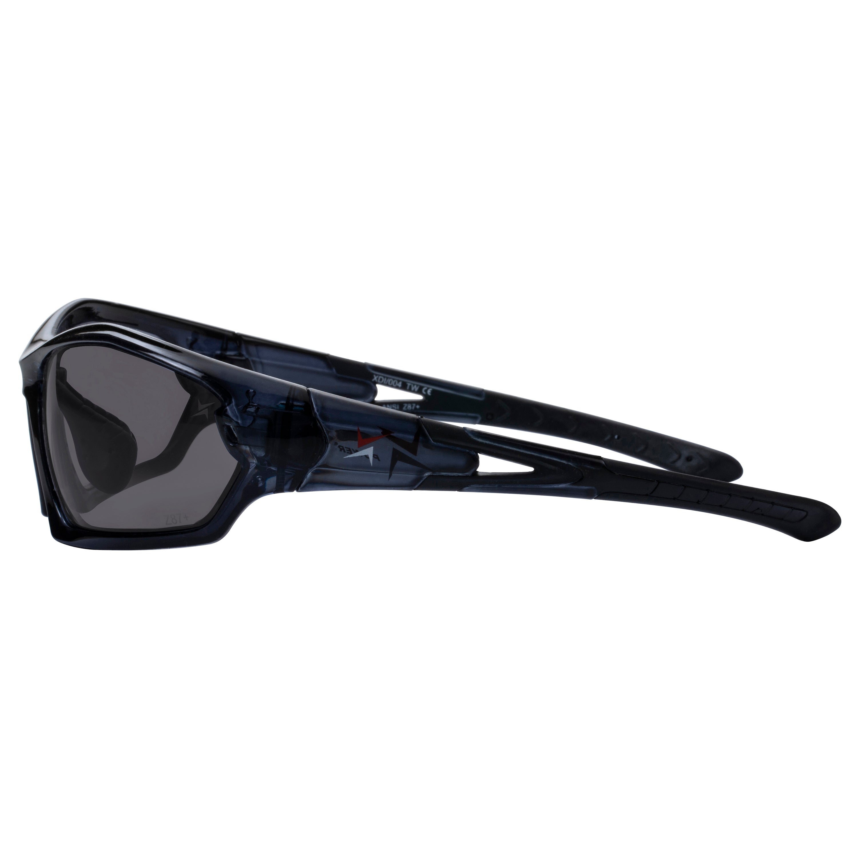 Dark Smoke Lens Translucent Frame Sport Safety Sunglasses with Adjustable Nose Pads.