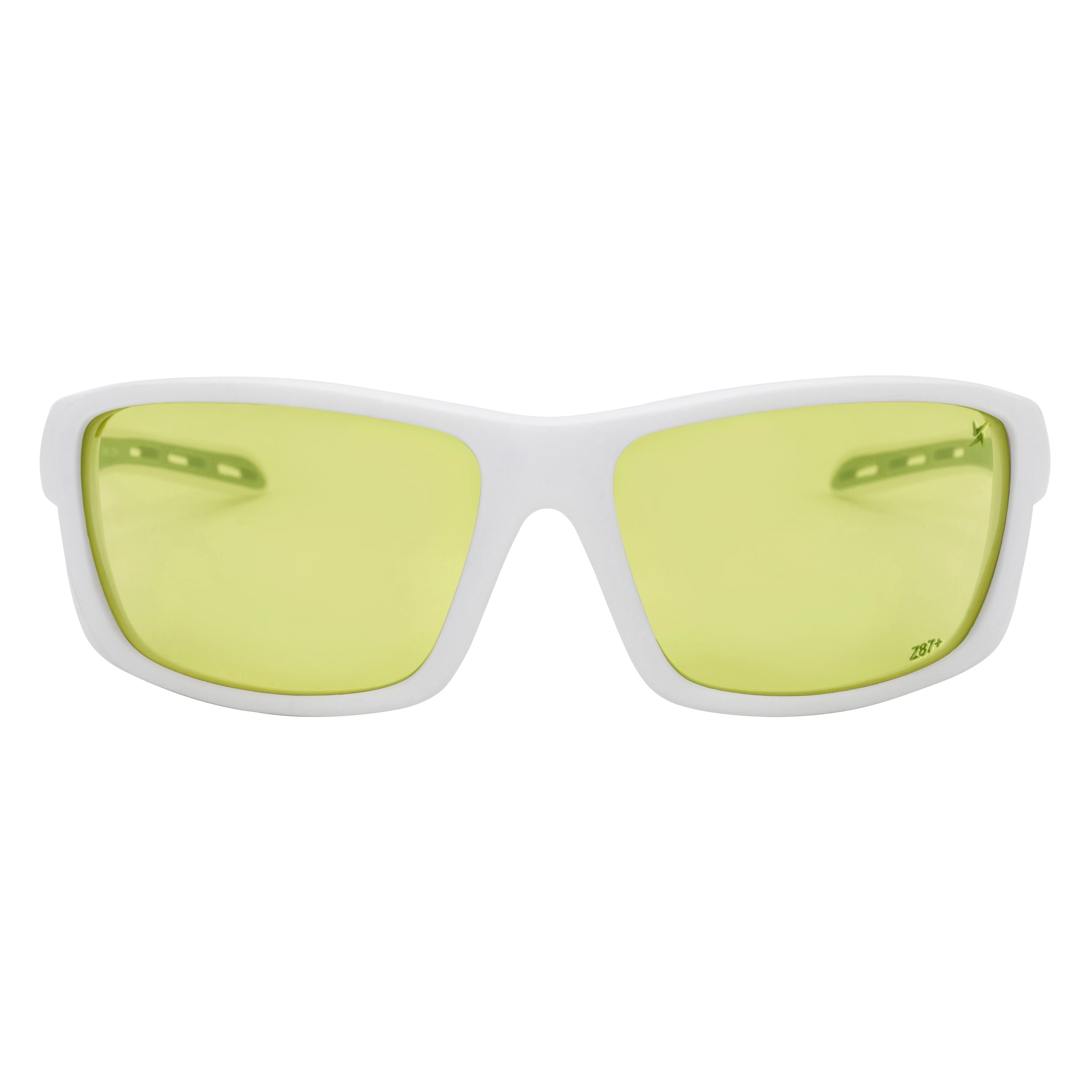 Yellow to Grey Photochromic Lens with Yellow Flash Mirror Coating White Full Frame Wrap Around Sport Safety Sunglasses.