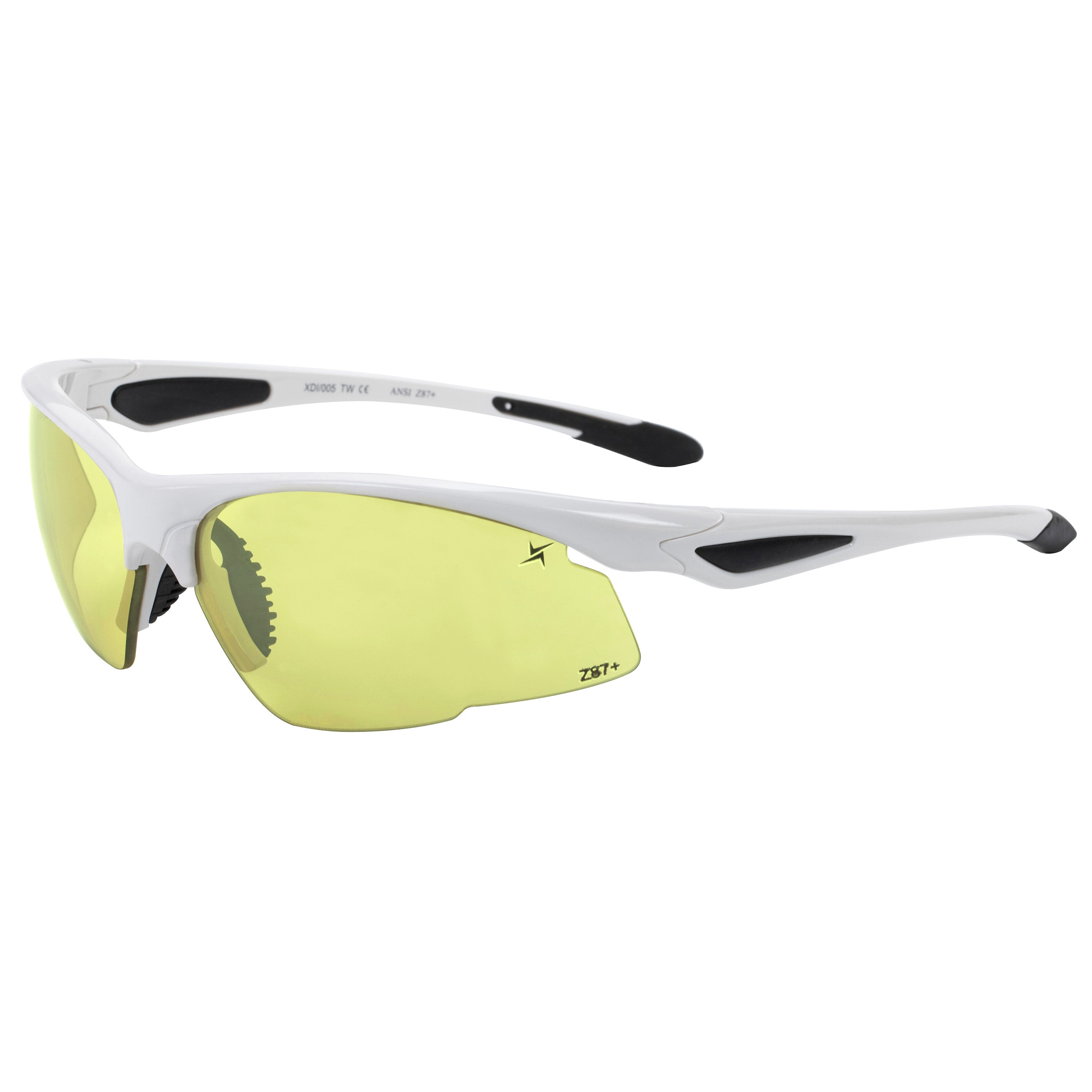 Yellow to Grey Photochromic Lens with Flash Mirror Coating White Half Frame Wrap Around Sport Safety Sunglasses.