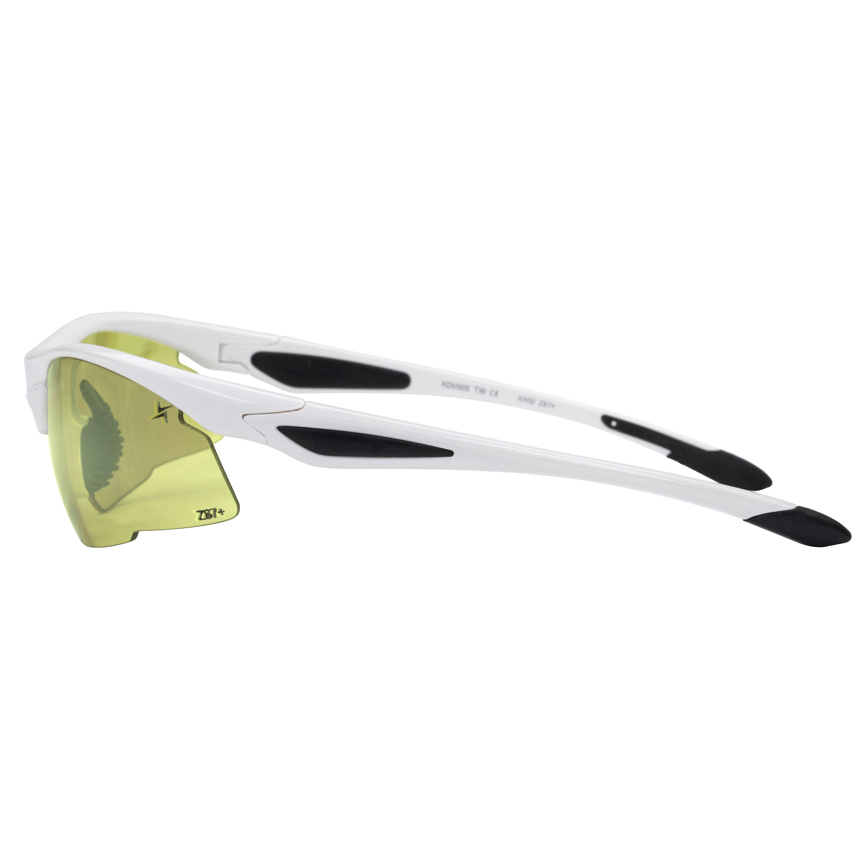 Yellow to Grey Photochromic Lens with Flash Mirror Coating White Half Frame Wrap Around Sport Safety Sunglasses.