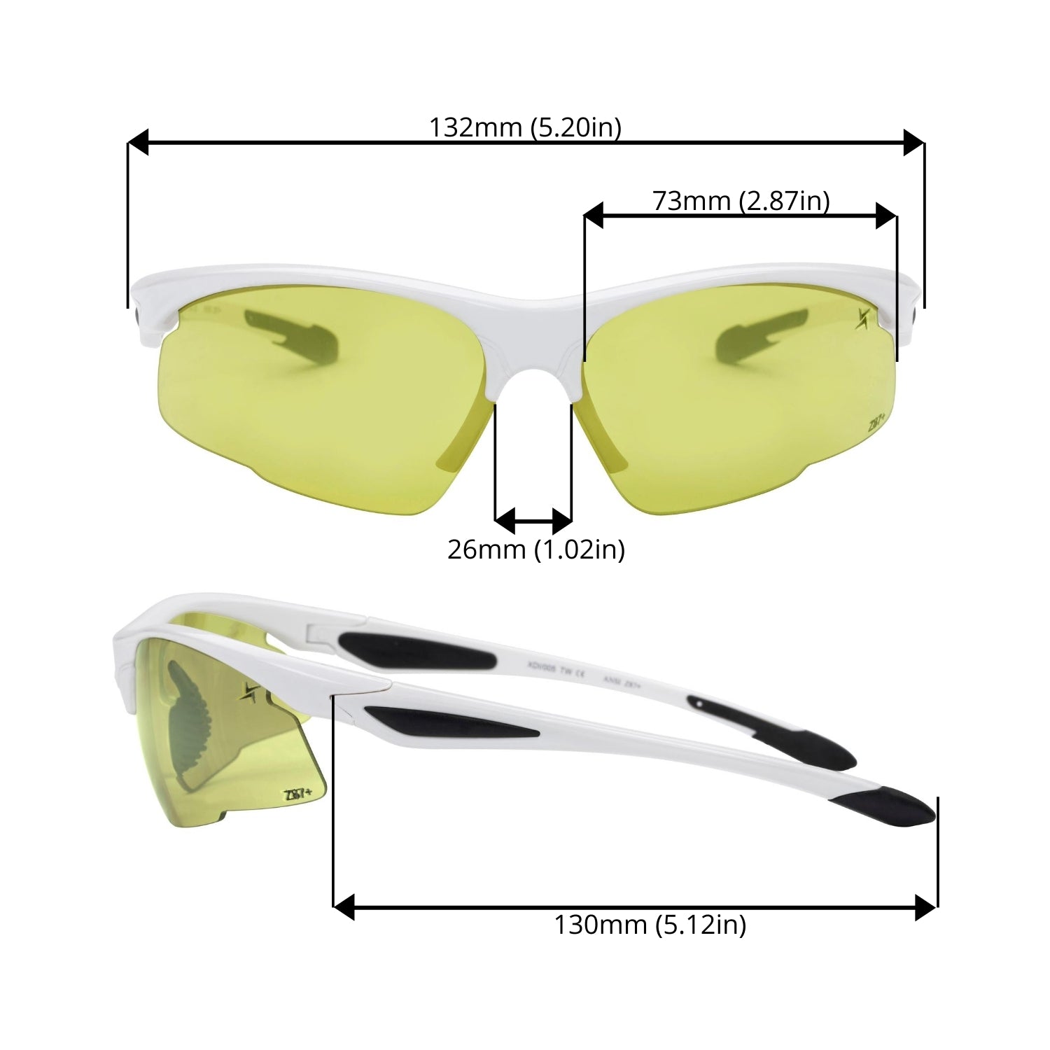 Yellow to Grey Photochromic Lens with Flash Mirror Coating White Half Frame Wrap Around Sport Safety Sunglasses.