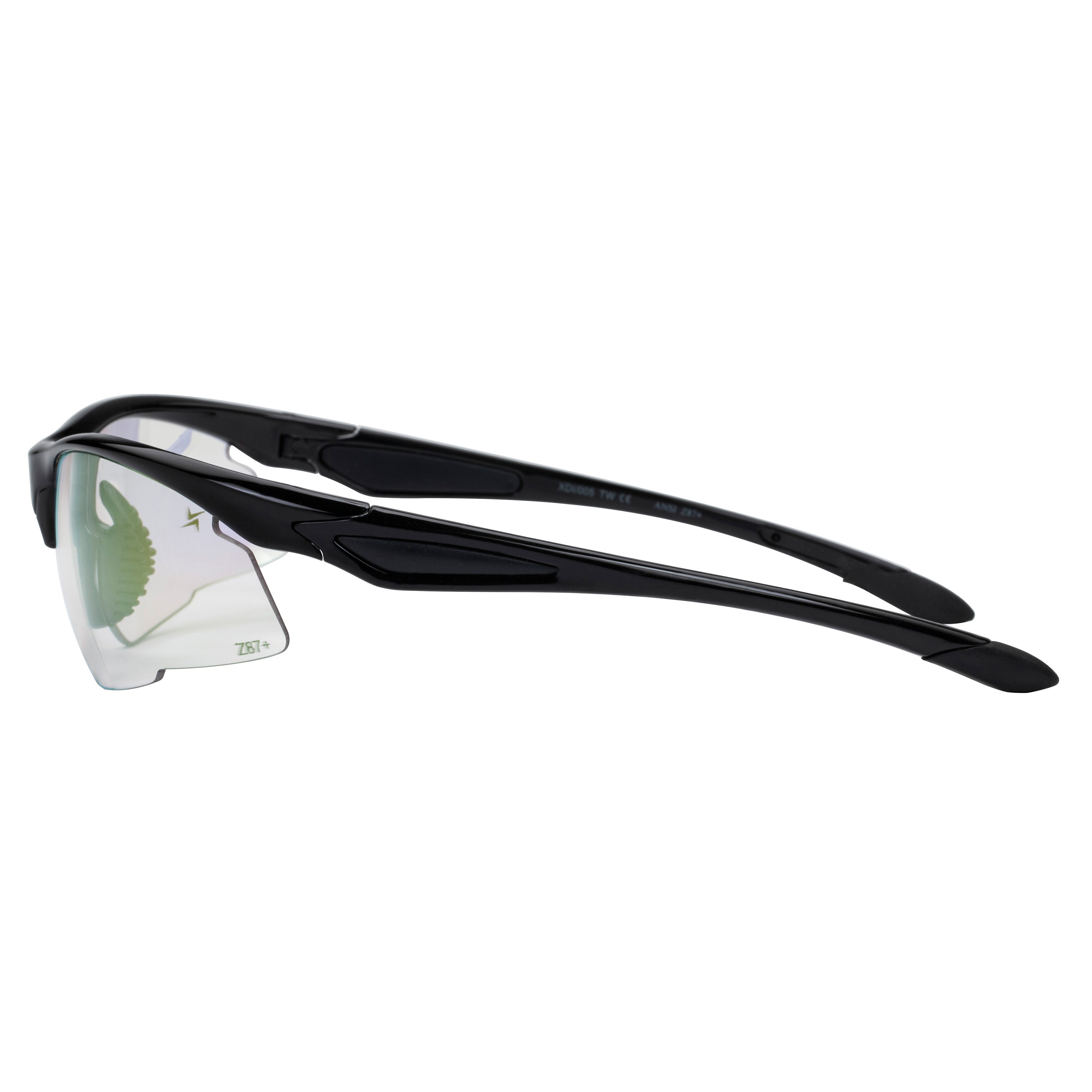 Clear to Brown Photochromic Lens with Gold Mirror Coating Black Half Frame Wrap Around Sport Safety Sunglasses.