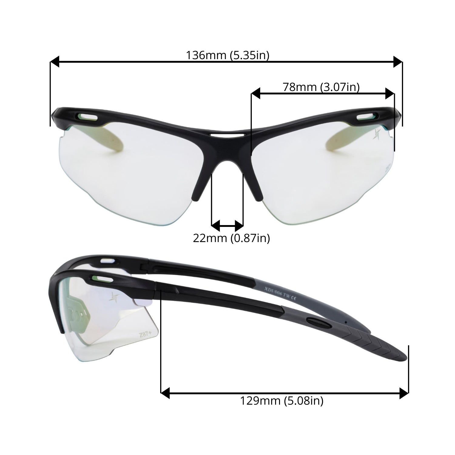 Clear to Brown Photochromic Lens with Gold Mirror Coating Half Frame Wrap Around Sport Safety Sunglasses.