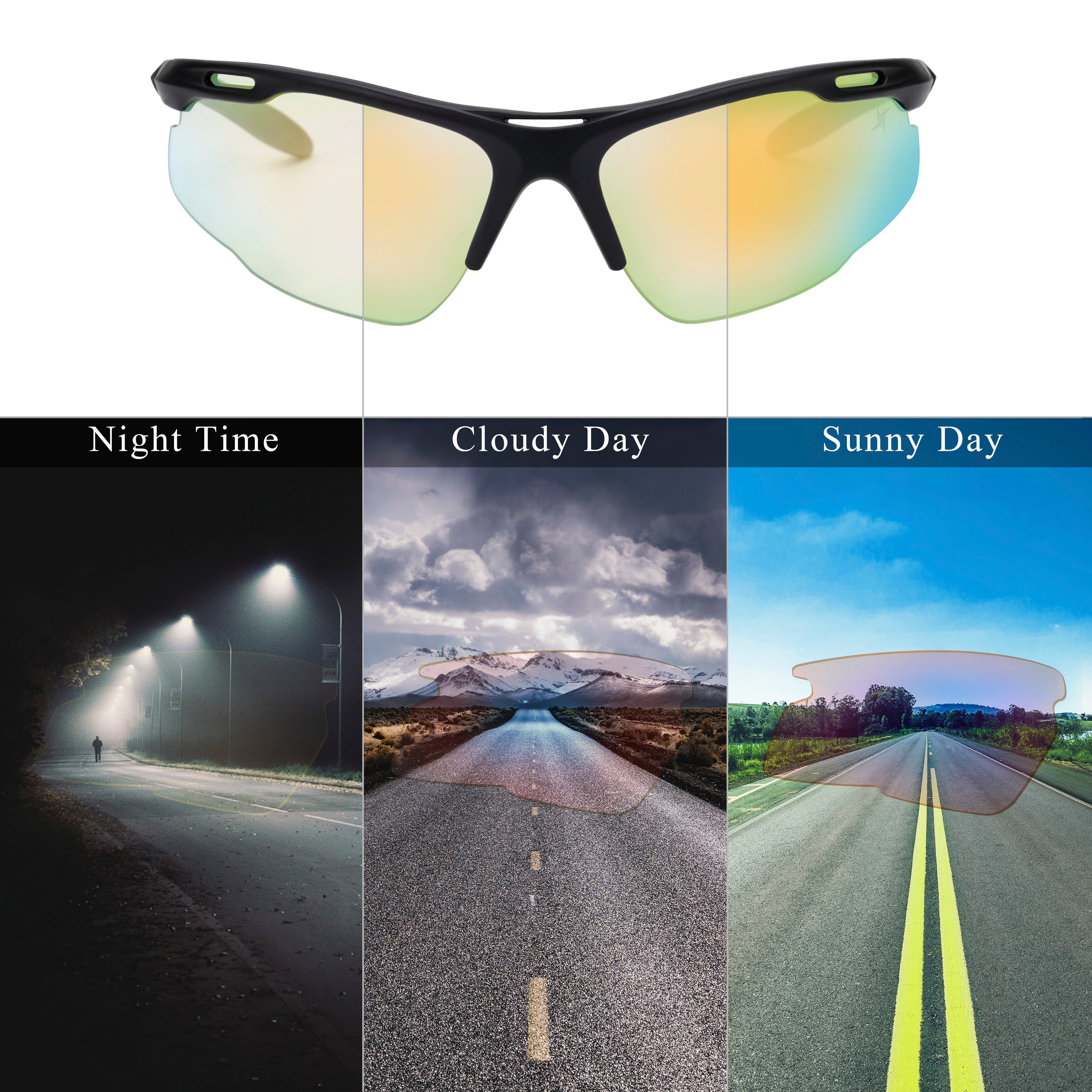 Clear to Brown Photochromic Lens with Gold Mirror Coating Half Frame Wrap Around Sport Safety Sunglasses.